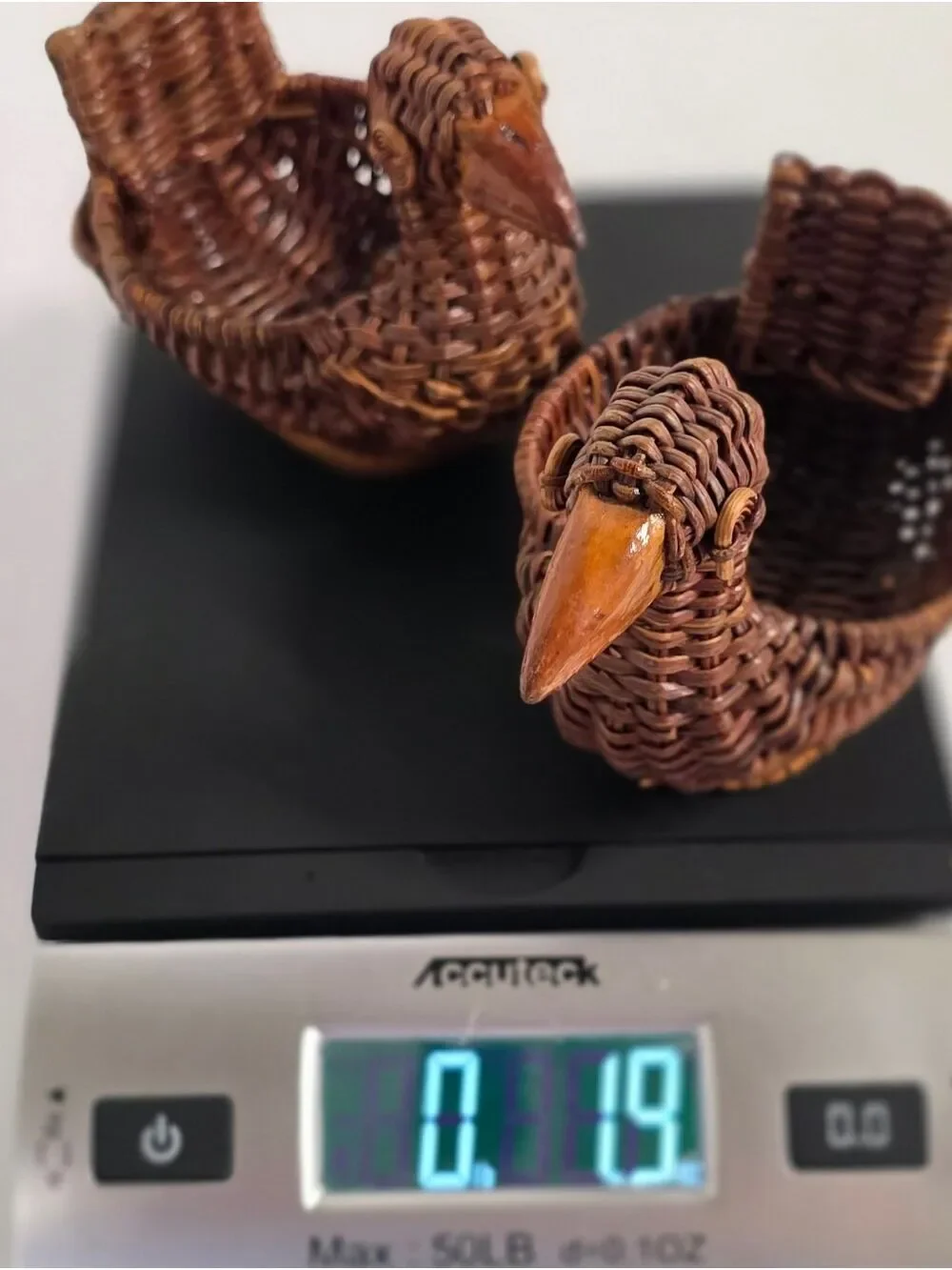 Vintage Mini Wicker/Rattan Duck Baskets (2), Carved Wooden Beaks